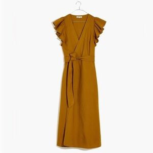 🔥 Madewell Linen blend ruffle sleeve wrap midi dress Small